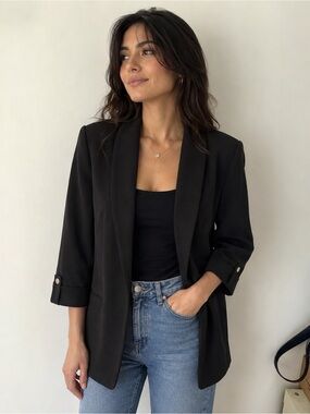 Anne Klein Black Open-Front Draped Blazer